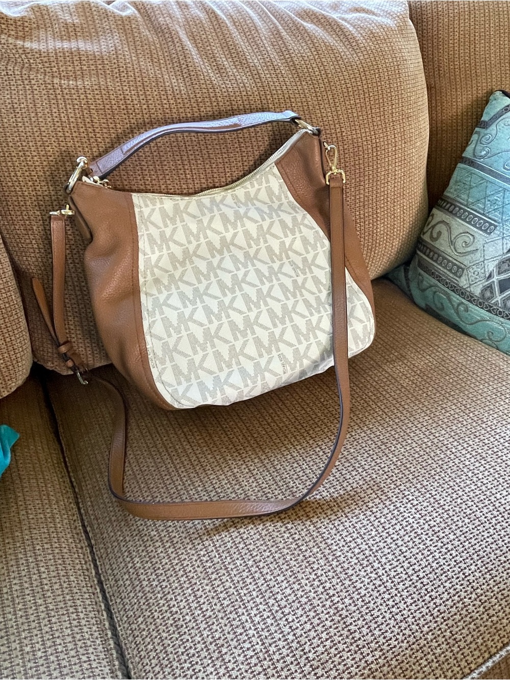 Michael Kors Fulton Vanilla Cream and Tan Logo-Print Hobo